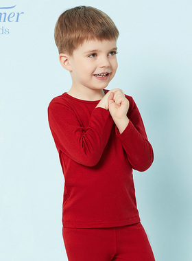 爱慕儿童本命年红色暖尚男孩女孩双层加厚保暖打底上衣AK372P14