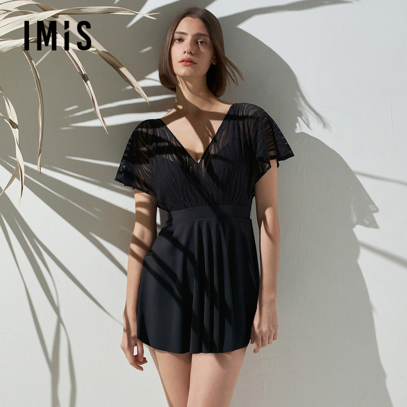 爱美丽泳装女无钢圈背心式蕾丝裙式连体泳衣温泉游泳IM68BRQ1