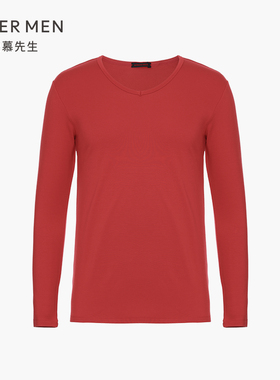 爱慕先生官方正品暖意竹绒男士保暖上衣红色打底秋衣NS72D891