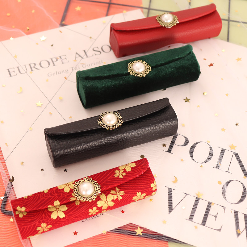 包邮 小金条红管口红盒子唇膏盒 加长细条唇膏收纳盒带镜子