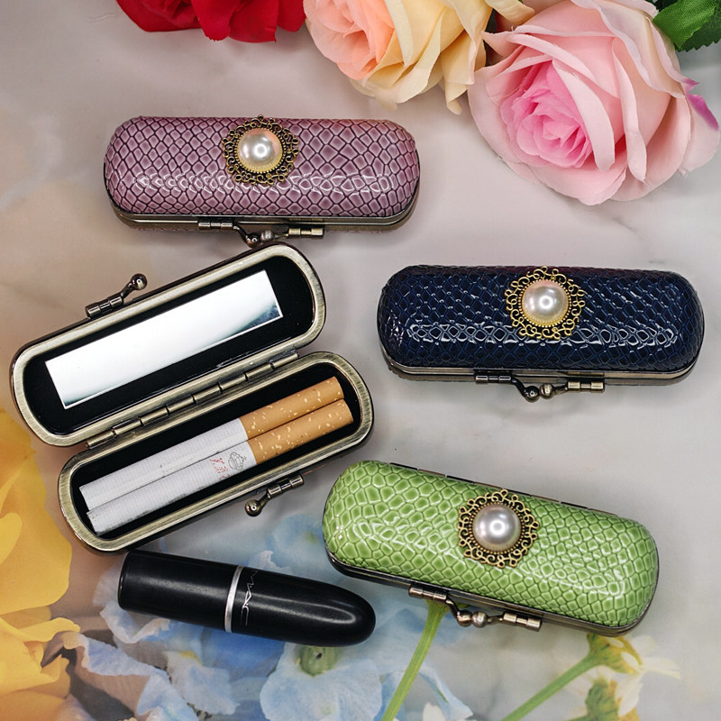包邮 奢华蛇纹首饰盒带镜子口红盒子唇膏盒皮质口红盒迷你放包包