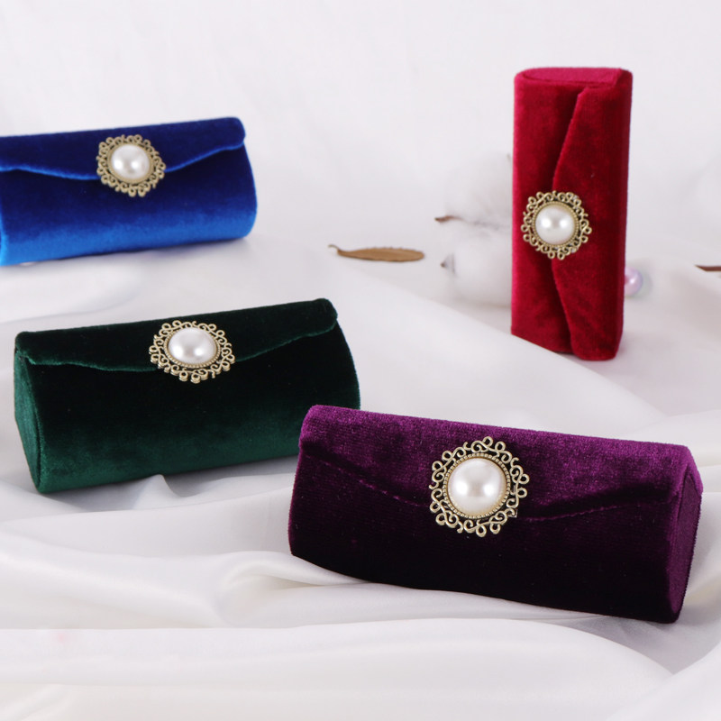 包邮  复古丝绒典雅单条装口红盒首饰盒唇膏盒带镜子 随身口红盒