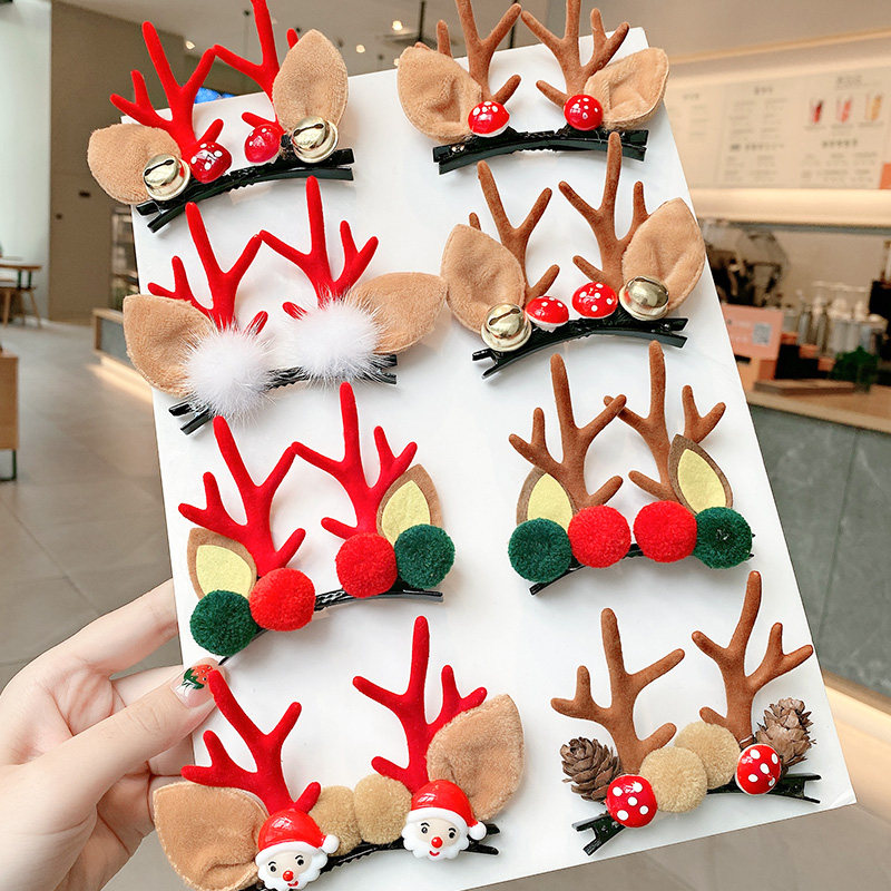 圣诞头饰发夹麋鹿角发箍森系发卡成人圣诞节头箍装饰对夹子发饰品