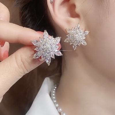 雪花满钻轻奢耳环锆石冰花耳钉