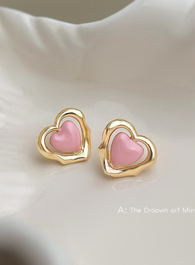 清新甜美爱心手工滴油耳钉女时尚通勤气质感百搭耳环工厂