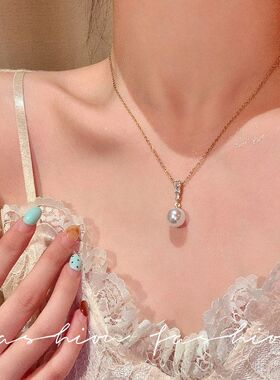 灰色珍珠毛衣项链女款轻奢小众高级感配饰2026新款简约气质锁骨链