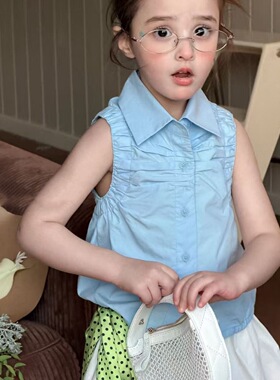 儿童装女童套装无袖衬衫领背心上衣加南瓜短裤2026夏季新款厂