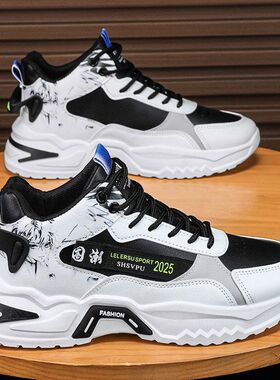 春季男鞋2026新款青少年休闲运动厚底跑步增高学生中帮老爹鞋慢跑