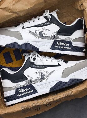 国潮男鞋春秋小众原创百搭增高小白板鞋夏季休闲运动高帮潮鞋