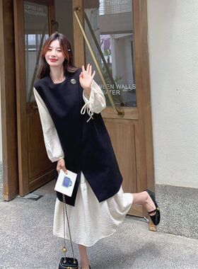 赫本风黑色背心裙套装连衣裙女春秋高级感两件套气质韩系超好看