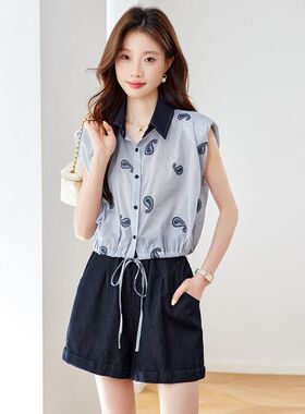 2025夏季新款百搭质感气质上衣套装女宽松休闲宽松短裤两件套