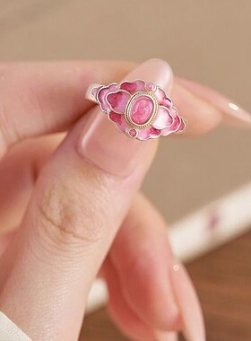 滴油彩萃翎活口戒指新中式宫廷指环精致国潮风复古送女友