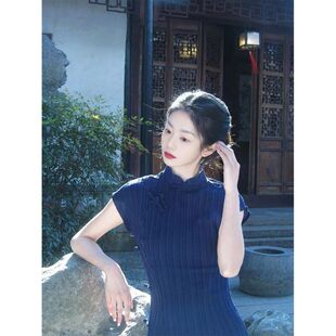 绝美藏青色改良旗袍女夏2025复古民国少女感江南风连衣裙潮 新中式