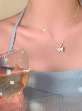 清冷感猫眼石蝴蝶项链女轻奢小众日常百搭锁骨链choker颈链配饰品