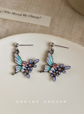 森系超仙珐琅滴釉彩色蝴蝶耳饰女甜美气质新款耳环工厂饰品供应链