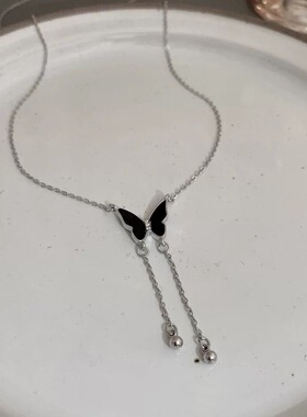 超精致~黑色蝴蝶项链女ins轻奢设计感锁骨链气质百搭网红配饰