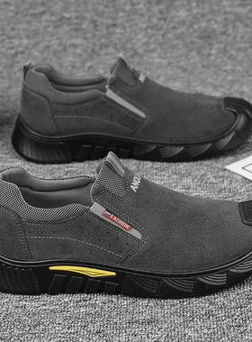 新款男鞋秋季劳保鞋低帮一脚蹬厚底工作鞋工装潮鞋时尚休闲鞋