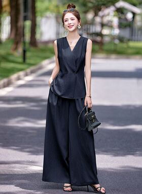 阔腿裤套装女士2025夏新款百搭气质时髦气质V领无袖穿搭一整套