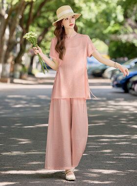 新中式衬衫阔腿裤套装女2025夏季新款气质百搭巨好看休闲三件套