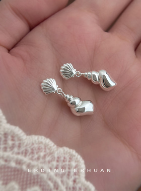 时尚感简约清新通勤镀银针海螺海贝耳饰女新款原创耳环工厂