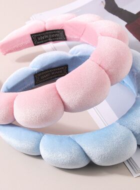 孔雪儿海绵发箍同款温柔奶油蓝丝绒麻花高颅顶法式气质外出高级感