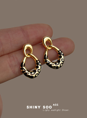 时尚感复古风中古质感珐琅滴釉新款几何镂空耳饰工厂耳环饰品