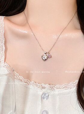 韩系爱心珍珠项链女轻奢时尚百搭小众设计桃心锁骨链高级感项饰品