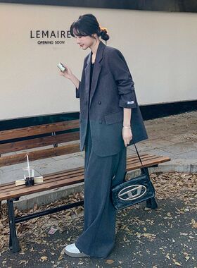 韩系灰色西装套装女2025年春季新款百搭时尚韩版宽松西服两件套