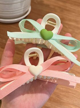 缎面丝带爱心发夹女夏季后脑勺可爱盘发抓夹发卡大号鲨鱼夹子头饰