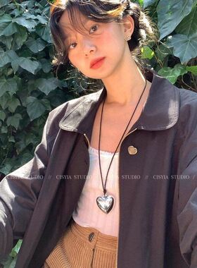 韩国博主fever同款爱心吊坠项链女2026新款爆款长毛衣链秋冬配饰