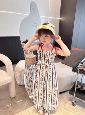 儿童装女童裤子花色弹力吊带连体裤连身衣26夏装新款工厂货源