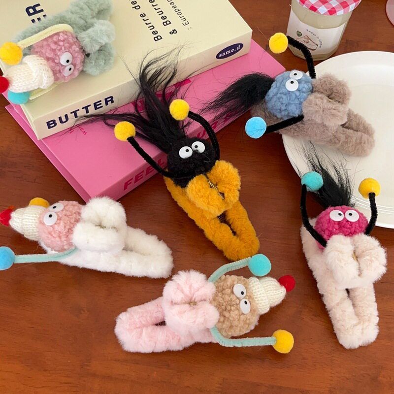 趣味丑萌娃娃毛绒抓夹可爱创意盘发夹后脑勺鲨鱼夹发饰头饰2023新