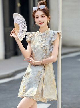 2025夏季新中式改良年轻款旗袍套装时尚气质盘扣上衣短裤两件套