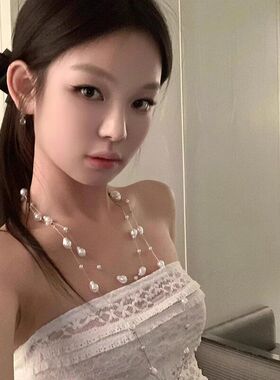 多层珍珠配裙子项链女轻奢高级感颈链长款毛衣链叠戴配饰锁骨链