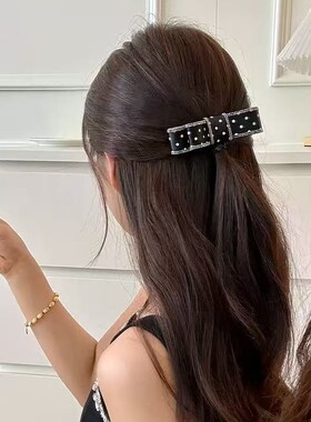 小香风波点水钻边蝴蝶结弹簧夹感后脑勺气质半扎发氛围感发饰