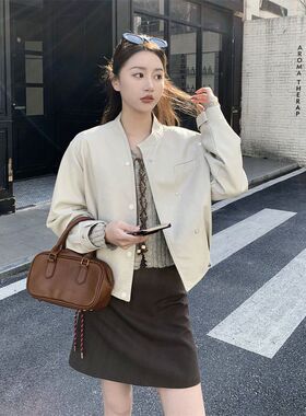 韩系工装风短款皮衣外套女春秋2026新款时尚巨好看小个子夹克上衣