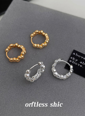 欧美风设计感金珠耳扣感轻奢光面金属感冷淡风通勤百搭耳饰品