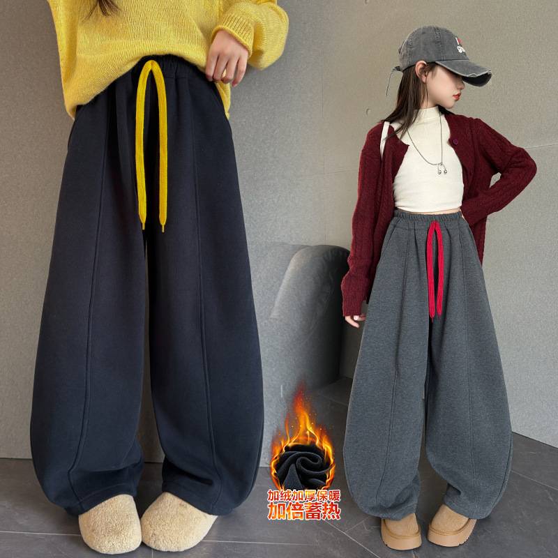 商场品牌女童加绒裤子2025新款冬季洋气休闲中大童儿童一体绒保暖