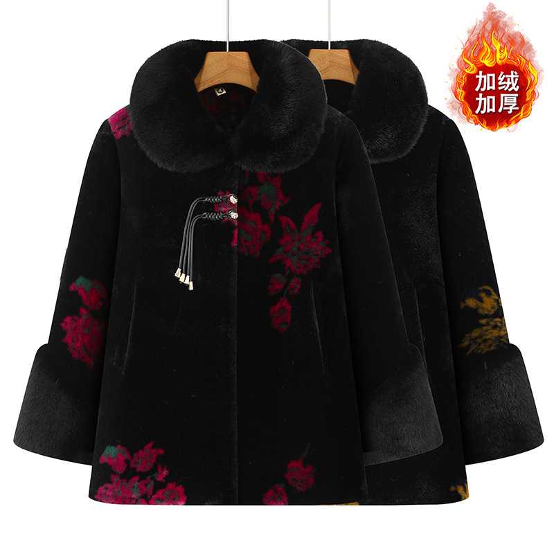 专柜品牌中老年人奶奶装冬装仿貂绒大衣女妈妈高档仿皮草棉袄奶奶
