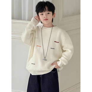 商场品牌男童毛衣2025秋冬季新款加厚软糯慵懒风宽松潮流针织衫洋
