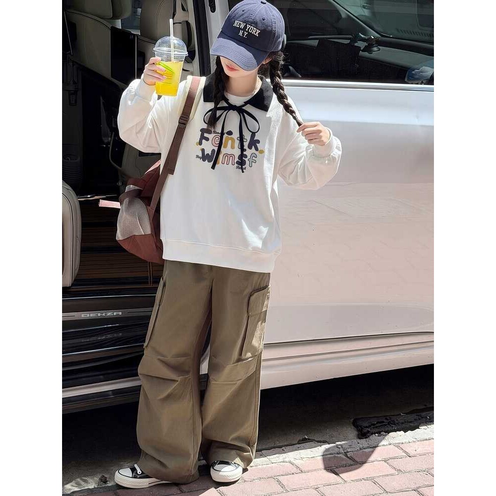 专柜品牌女童秋装套装2026新款洋气女孩儿童翻领卫衣大童春秋工装