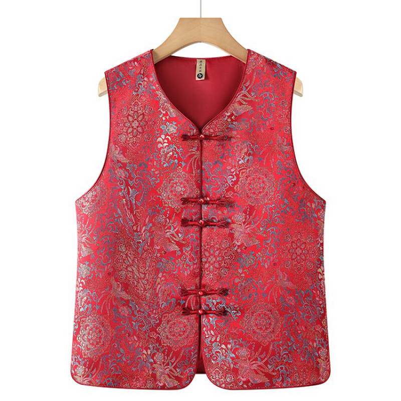 商场品牌中老年女士大码马甲春秋新款中式复古风内搭背心宽松舒适