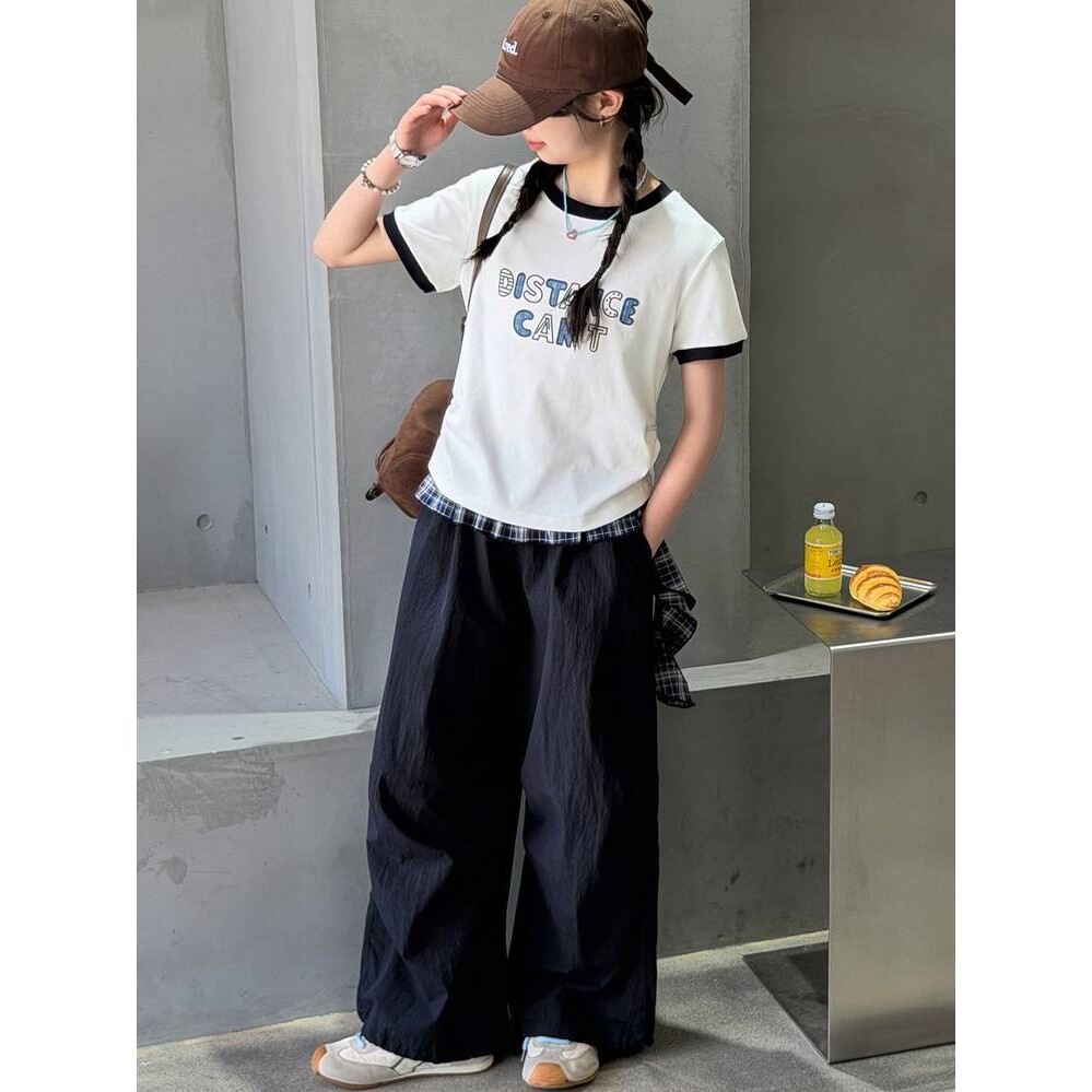 商场品牌女童夏季T恤短袖套装休闲2026新款中大童薄款阔腿裤时髦