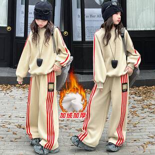 商场品牌女童套装加绒2025秋冬新款儿童大童初中生时髦卫衣两件套