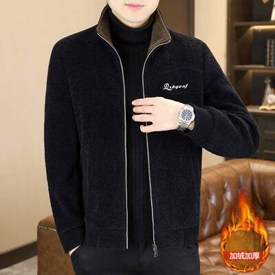 商场品牌金貂绒立领夹克男潮牌帅气短款毛呢大衣青年加绒加厚冬装