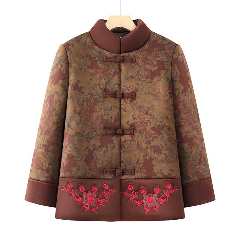 专柜品牌奶奶冬装棉衣女中老年人棉服妈妈棉袄加绒外套老人老太太