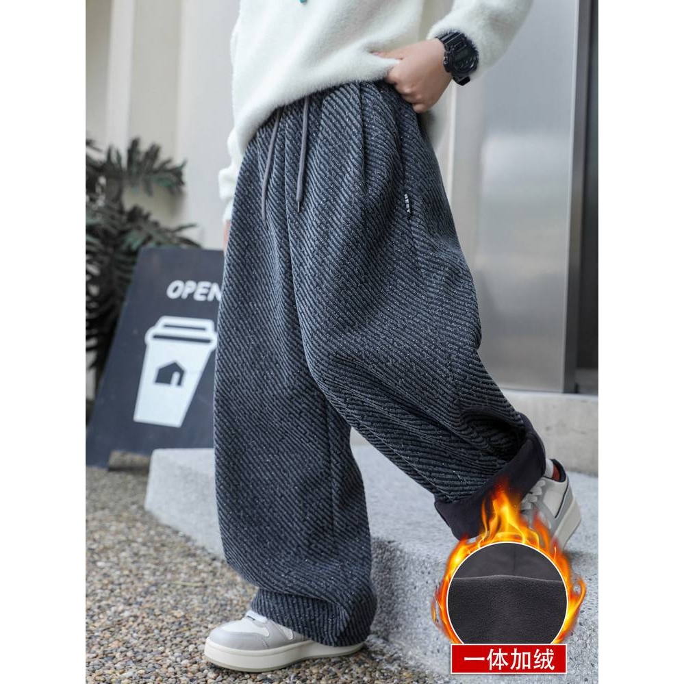 商场品牌男童加绒休闲裤2025冬款新款中大童时尚休闲加厚裤子直筒