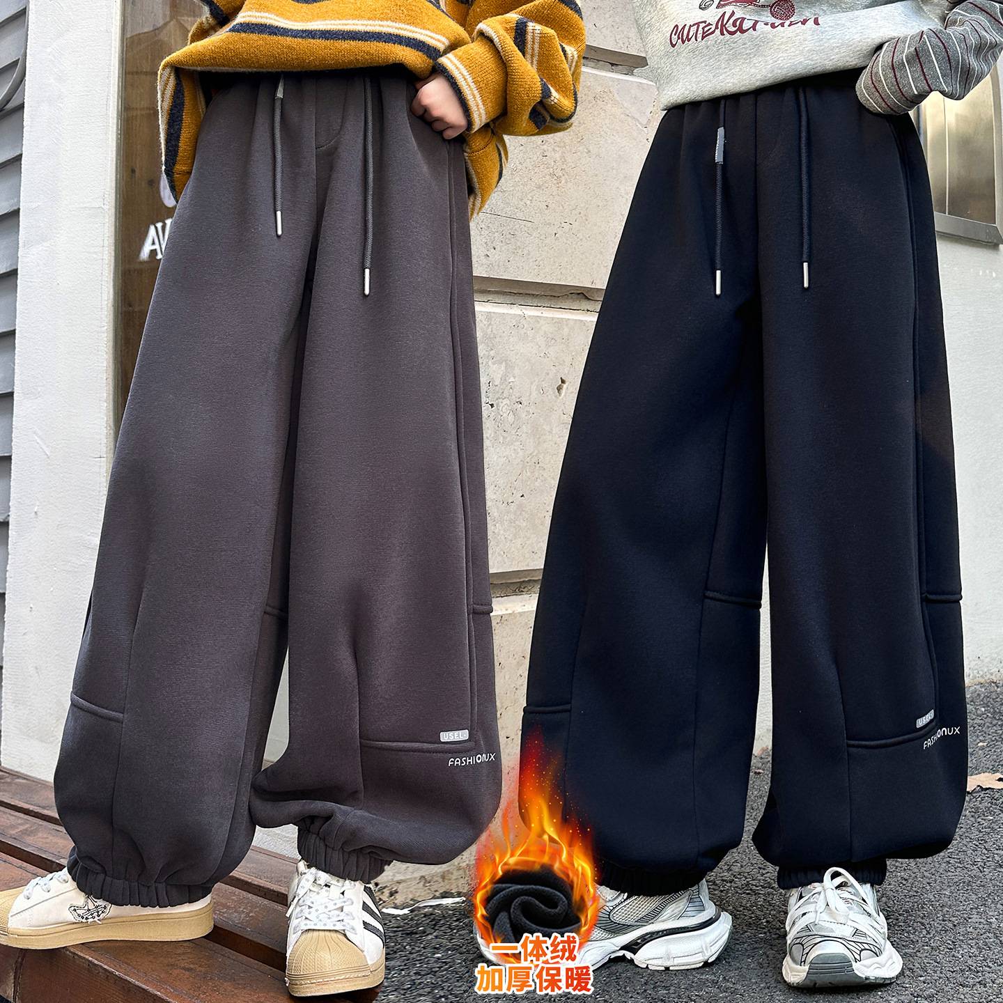 商场品牌男女童裤子2025秋冬新款儿童加厚运动裤大童韩版休闲长裤