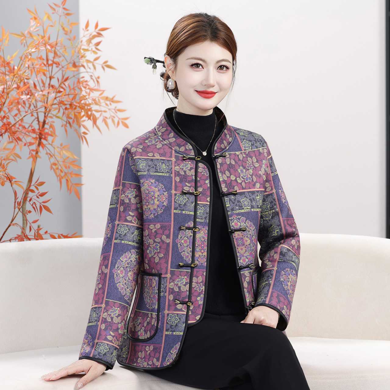 专柜品牌妈妈复古中式小棉衣中老年女秋冬2026新款棉服民族风保暖