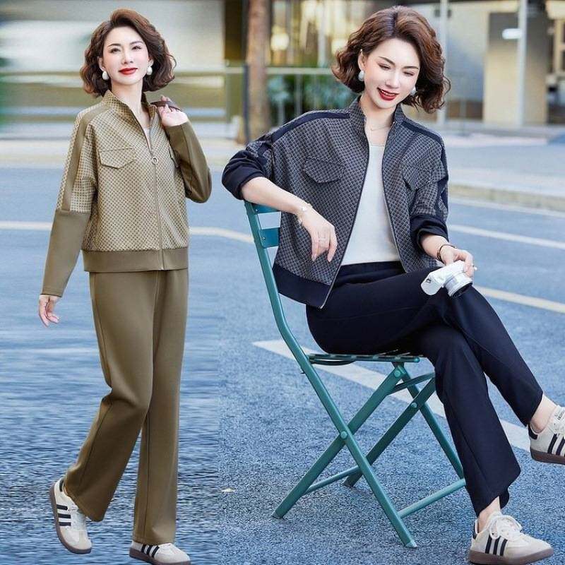 商场品牌运动服套装女时尚新款妈妈春秋休闲外套中老年女装40岁50